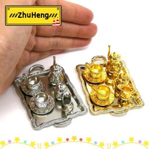 zhuheng 10 cái 1: 12 Dollhouse đồ nội thất thu nhỏ đồ ăn kim loại tách trà Tấm đặt