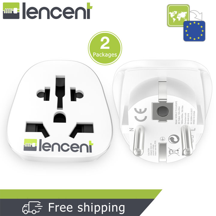 LENCENT 2 x Singapore to European Plug UK/US/American/Australia/China/Japan/Swiss/ International to EU Schuko Universal Adapter Grounded Travel Current Multi Plug Charger Converter