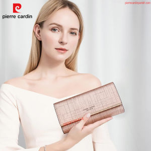 Ví nữ cầm tay Pierre Cardin chính hãng da bò thật ví rộng nhiều khe thẻ có khóa kéo ngăn đựng tiền PCJ2093