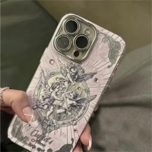 Retro European Cupid Angel Aurora Phone Case For iPhone 16 15 14 13 12 Pro Max 11 INS Luxury Glitter Cover