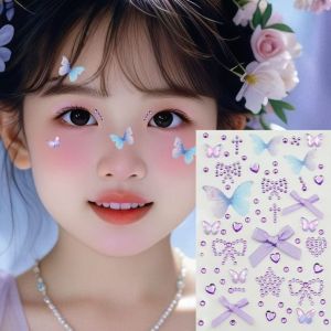 New Aurora butterfly pita dekorasi wajah stiker berlian / perekat diri anak-anak panggung wajah super flash makeup