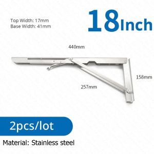 2026 KAK 2pcs Folding Shelf Bracket Heavy Duty Stainless Steel Collapsible Shelf Bracket Hardware for Table Work RV Car Saving Space
