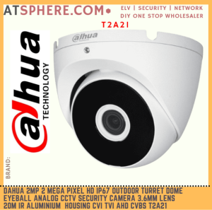 Dahua 2MP 2 Megapixel HD IP67 Outdoor Turret Dome CCTV Security Camera 3.6mm Lens 20m IR Aluminium CVI TVI AHD T2A21