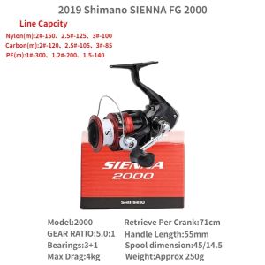 2019 SHIMANO SIENNA FG 500 1000 2000 2500 2500HG C3000 4000 Spinning Fishing Reel