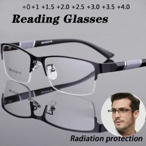 Men Titanium Alloy Reading Glasses Retro Business Hyperopia Glasses Anti Blue Light Reading Glasses 0 +100 +150 +200 +250 +300 +350 +400