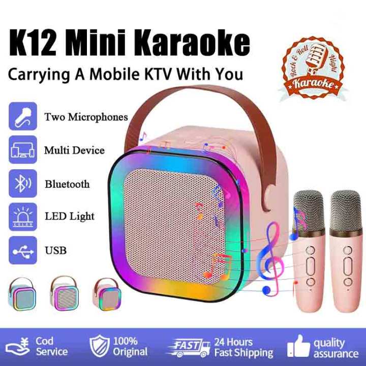 Portable Led Mini Karaoke Speaker K12 with 1\2 Wireless Mic Kids TF ...