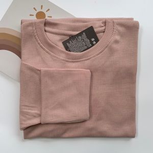 Kaos rib premium wanita dewasa lengan panjang atasan knit