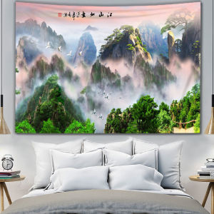 Chinese Style Retro Background Cloth Welcome Guest Landscape Painting Tapestry Bedroom Room Background Wall Cloth Decorative Cloth