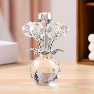 JURHOMIE Crystal Rose Sculpture Colorful Reflect Rose Bouquet Ornaments Romantic Small Rose Flower Figurines Valentines Day