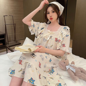 Night dress Plus size Sleepwear Woman Cotton Sleeping dress Pyjamas Women Summer Short sleeve Pajamas Loose Home wear M-5XL