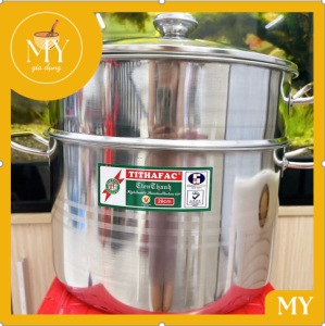Nồi xửng hấp inox 2 tầng nắp kinh Tiến Thành dày dặn sử dụng được cả bếp ga và bếp từ SIZE 28cm - 30cm