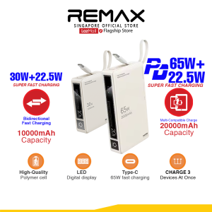 [Remax Energy CCC Certified] RPP-86 30W+22.5W 10000mAh/RPP-87 65W+22.5W 20000mAh Wingle Fast Charging Power Bank with Type-C Cable