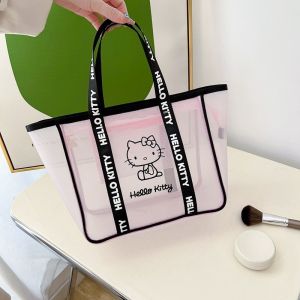 Túi Lưới Hello Kitty Có Khóa Kéo Size Lớn | Túi Đa Năng Đi Học Đi Làm Đi Biển Mua Sắm Đựng Mỹ Phẩm