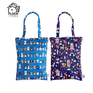 FLOCK THREE 2pcs Pack Cute Design Female Tote Bag Large Capacity Double Compartments Handbag SG Local Stock Shopping Bag