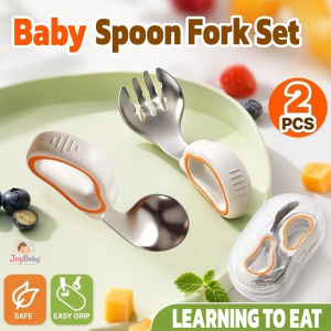 2pcs Baby Spoon Fork Set Stainless Steel Silicone Self Feeding Training Tableware Toddler Weaning