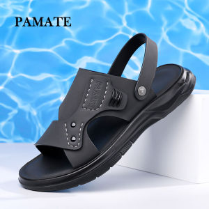 PAMATE Sandal Kulit Santai Pria Sendal Modern Kulit Sintetis Nyaman Ringan Dan Fleksible 38-44