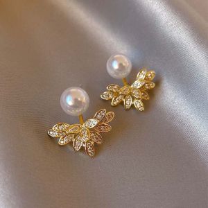 Exquisite Crystal Petal Stud Earrings Korean Pearl Eleglant Separable Earring for Woman Fashion Jewelry Gifts