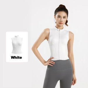 FUYOGI Women Elastic Tight Vest Sleeveless Sweat-Absorbent With Zipper Yoga Clothes Sports Jacket