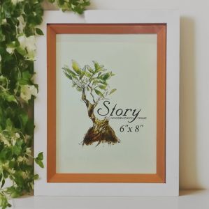 กรอบรูปไม้ 6x8 กรอบรูปทำจากไม้แท้ กรอบรูปไม้แท้ Story รุ่น KF-0508 สี ขาว-ส้ม