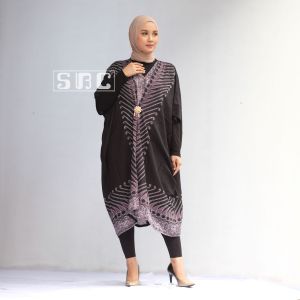 Dress batik kaftan wanita jumbo modern modhang abu