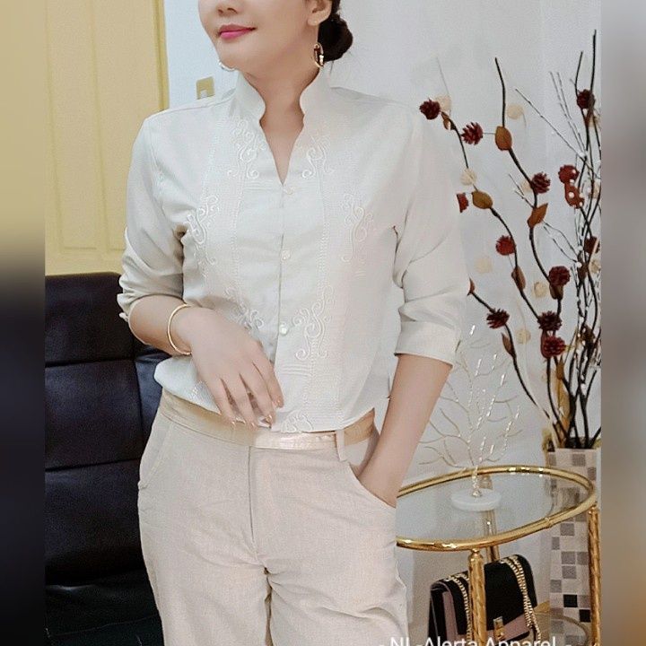 ⛱🧸 filipiniana top LADIES BARONG / OFFICE WORKWEAR PURE EMBROIDERED ...