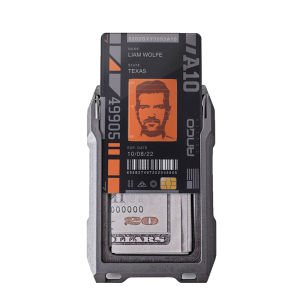 New RFID Blocking Metal Aluminum Wallet for Men with Nylon lanyard Minimalist Credit Card Holder Id Badge Walet Sci-fi Mechanics style