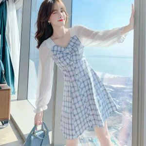 Dress vintage korean style navy jumbo pendek wanita korea/dress pantai