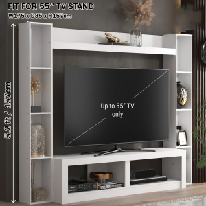 Bewell TV Cabinet Living Room Wall Hanging TV Rack for 60 Inches TV Stand with Side Storage Cabinet