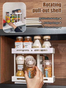 Pullout Multifunctional Desktop Rotating Organizer Kitchen Shelf Spice Rack Storage Tools
