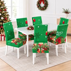 Christmas Chair Cover 2/4/6 Pcs Set Stretchable Dining Chair Covers Elegant Holiday Home Decoration
