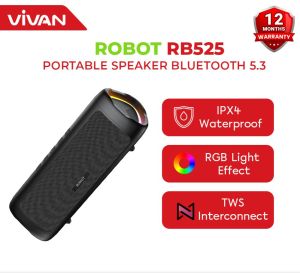 VIVAN ROBOT RB525 Bluetooth Speaker 5.3 IPX4 Waterproof RGB Light Effect TWS Interconnect Portable Speaker