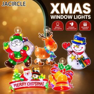 Christmas Window Lights Suction Cup Hanging Led Lamp Battery Powered Pvc Decor For Shop Home