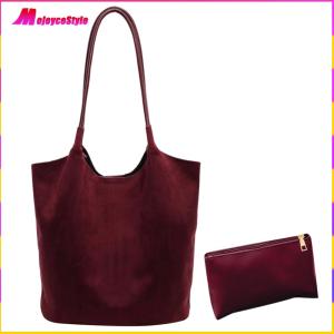 【NEW】 Tote Bag Faux Suede Magnetic Closure Shoulder Bag for Women Slouchy Hobo Bag Solid Top-handle Bag for Work Travel