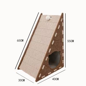 Triangle Felt Cat Scratcher Board Foldable Vertical Against Wall Scratching Cat Toy with Plush Ball