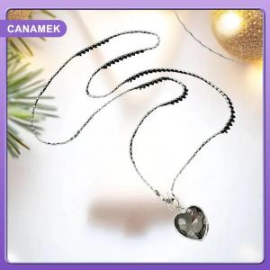 【CANAMEK】 Goth Acrylic Tinh Thể Màu Đen Tình Yêu Trái Tim Mặt Dây Chuyền Vòng Cổ Cho Phụ Nữ Xu Hướng Mới Đơn Giản Dài Áo Len Chuỗi Đám Cưới Đảng Đồ Trang Sức Quà Tặng