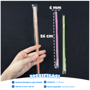 Sedotan Steril Lapis Plastik Neon UNIVERSAL 6 mm Isi 100 Pcs / Sedotan Bengkok