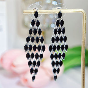 Sequito Mới Phổ Biến vàng trắng trang sức mạ Pave Thiết Lập Màu Đen Aaa Zircon lập phương Marquise Cắt Pha Lê phụ nữ dài bông tai thả Cho Năm Mới Của Quà Tặng Se908
