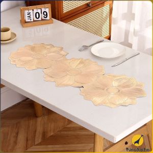 Heat Resistant Long Style Placemat for Dining Table Lotus Flower Place Mats PVC Table Runner 1Pc