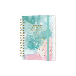 Floral Pattern 2027 Planner Notebook Spiral Bound A5 Floral Spiral Notebook Efficient with Monthly Tabs Inner Pocket A5 Agenda Book for Work Office School Supplies