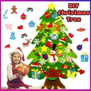 DIY Felt Christmas Tree Wall Hanging Artificial Xmas Tree with LED String Light Christmas Decorations