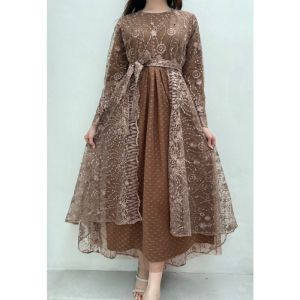 New Product Ken-231 Long Dress Wanita Untuk Kondangan Bridesmaid Pesta  Wisuda Full Tulle Bordir Kobinasi Tulle Dot Premium Free Ikat Pinggang