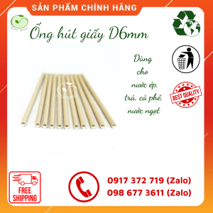 Bịch 100 ống hút giấy phi 6 dài 197mm dùng 1 lần để uống trà cafe nước ngọt sinh tố nước ép trái cây