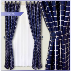 Gorden Jendela Minimalis Katun Polymicro Model ring 10 Lubang/5 Gelembung Motif kotak L.110XT.100 - L.110 X T.250 - Gorden Jendela Kamar dan Pintu