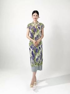 Miyake Improved Cheongsam Summer Womens New Chinese Style New Printed Retro Split Mid-Length Elegant Dress #   24517zsj-24LYQ2113-2