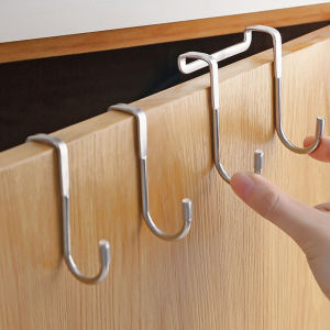 S-type Door Hanger Hook Stainless Steel Free Punching Cabinet Door Without Trace Clothes Hook Door Back Wall Mounted Hooks