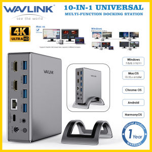 Wavlink 10-In-1 Usb 3.0 Dual-Monitor Universal Docking Station With Hdmi 2k Hdmi 4k Wired Gigabit Ethernet 3.5mm Audio Jack Usb 3.0 Port And 100w Usb-C Pd Charging Port Thunderbolt 3/4 For M1/M2 Macbook Pro/Air Surface Pro And Other Laptop Hubs