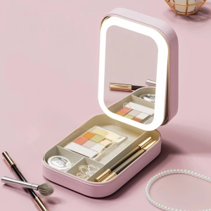 FOCANO Portable Makeup Mirror LED Fill Light Cosmetic Mirror With Jewelry Box Travel Makeup Pocket Mirror