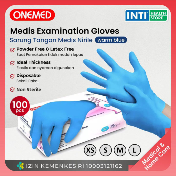 Onemed Sarung Tangan Nitrile Powder Free Warm Blue NItrile