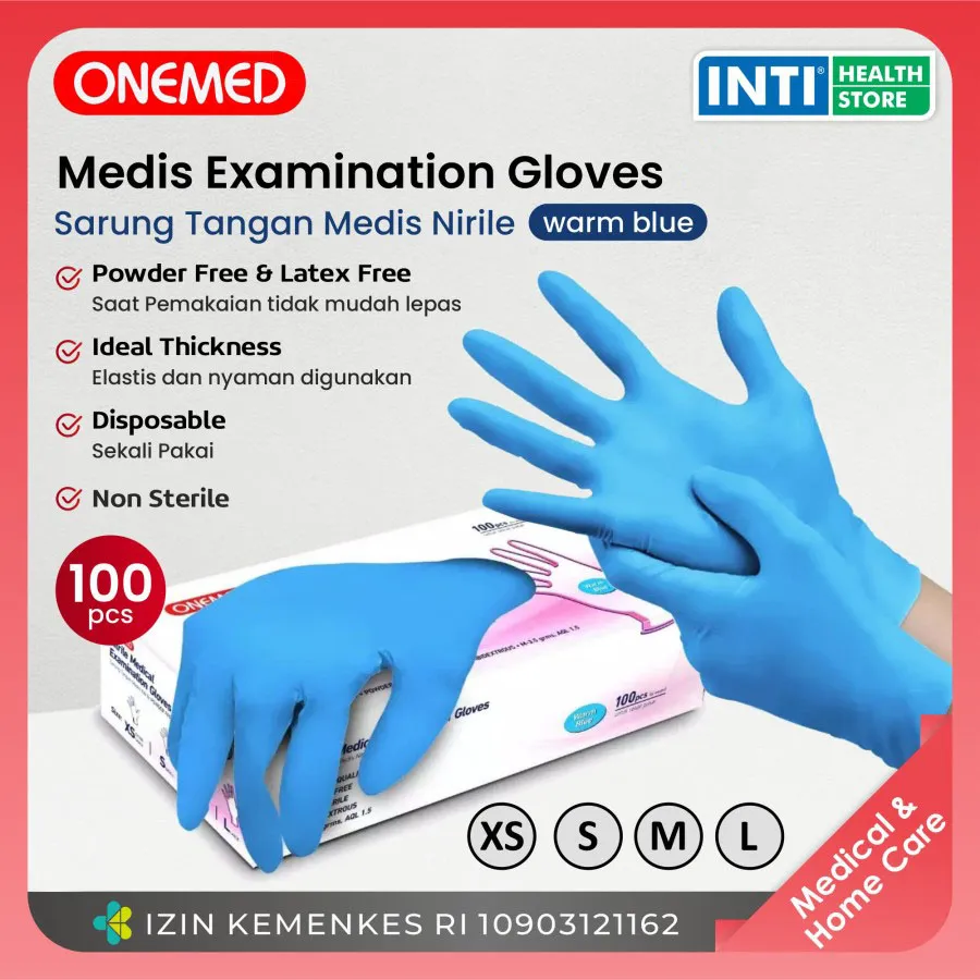 Onemed Sarung Tangan Nitrile Powder Free Warm Blue NItrile