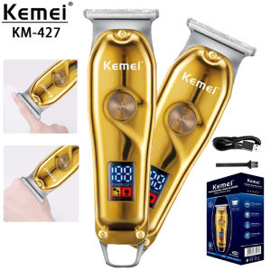 Kemei KM-427 Cordless Gold Metal Hair Cutting Machine For Men Edge T-blade 6800rpm